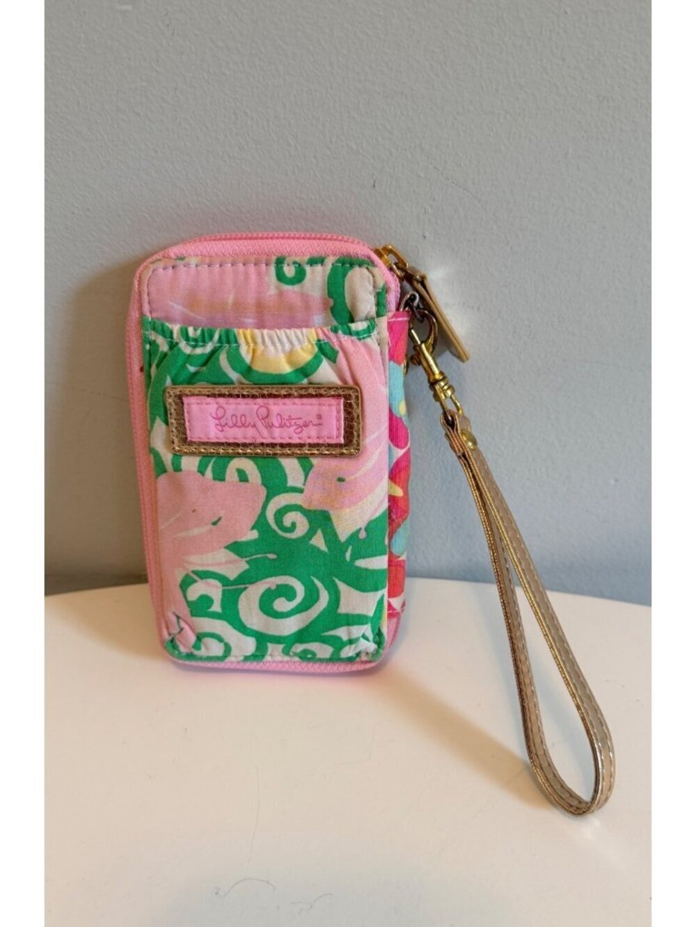 Lilly Pulitzer Floral Wristlet Zip Around Wallet With ID Window Pink/Green